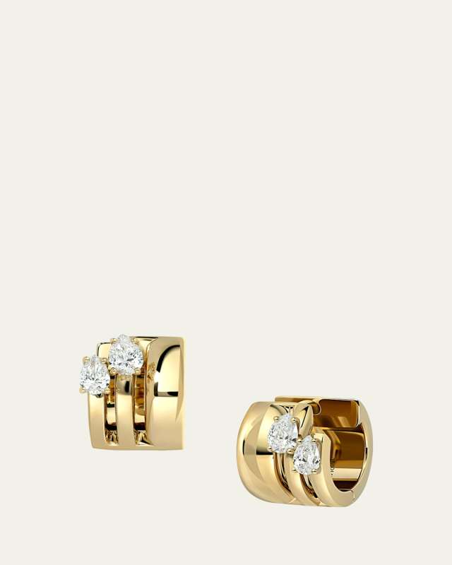 Lemonade Double Floating Diamond Huggie Hoop Earrings